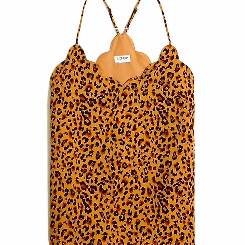 J Crew Blouse Tank Leopard Scalloped Cami Size 10